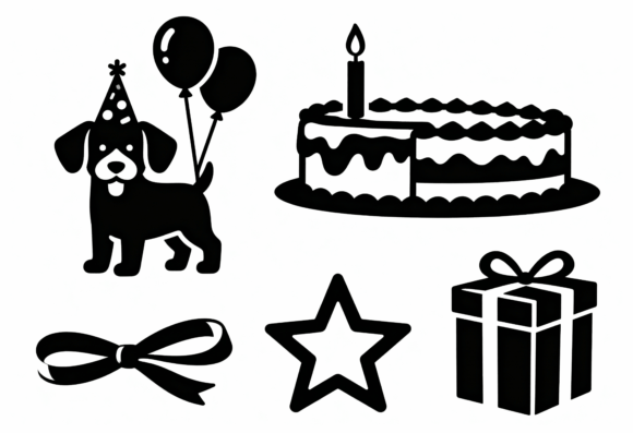 Dog Birthday Party Icons Clipart Review
