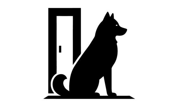 Dog Silhouette Waiting by Door Vector