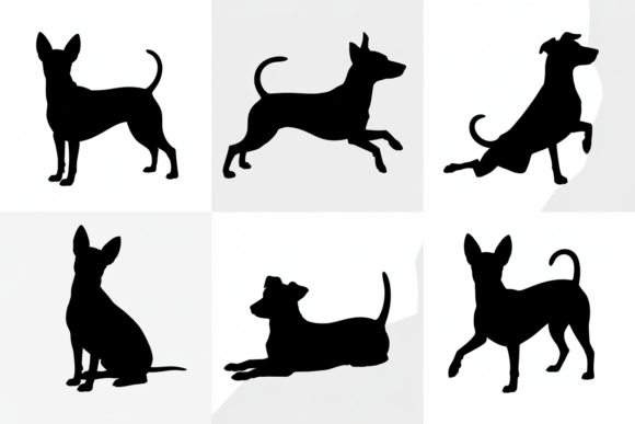 Dog Silhouettes Poses Black and White
