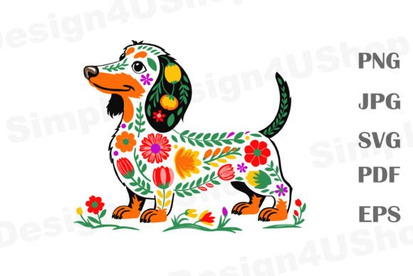 Mexican Dachshund Dog in Flowers PNG Review